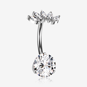 Implant Grade Titanium OneFit Threadless Marquise Curve Top Belly Button Ring-Clear Gem